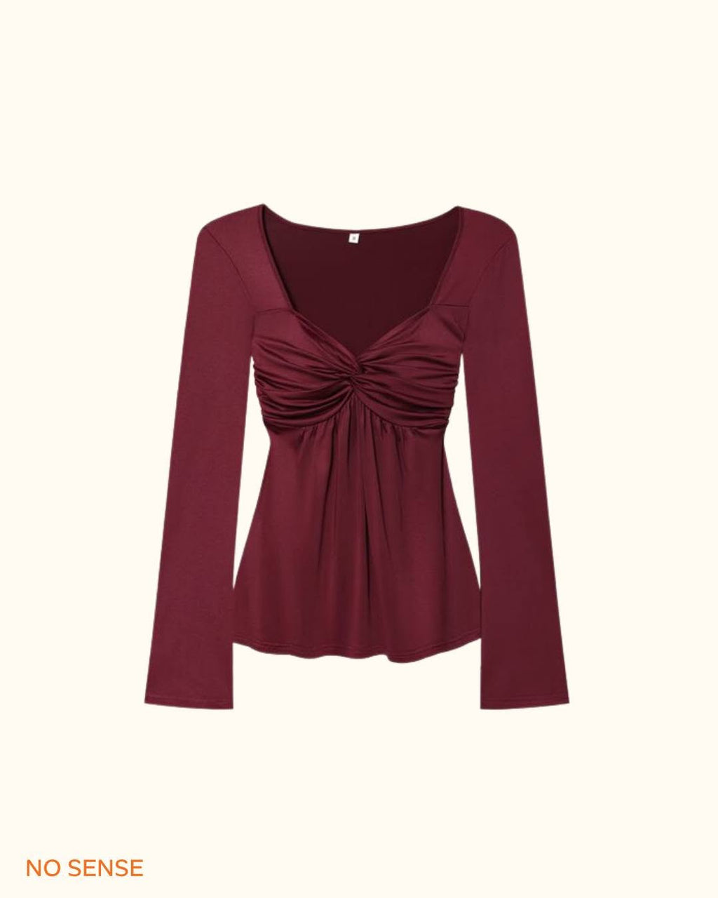 Ruched Long Sleeve Top – Square Neck Peplum Blouse