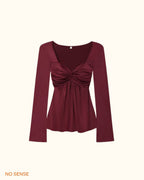 Ruched Long Sleeve Top – Square Neck Peplum Blouse