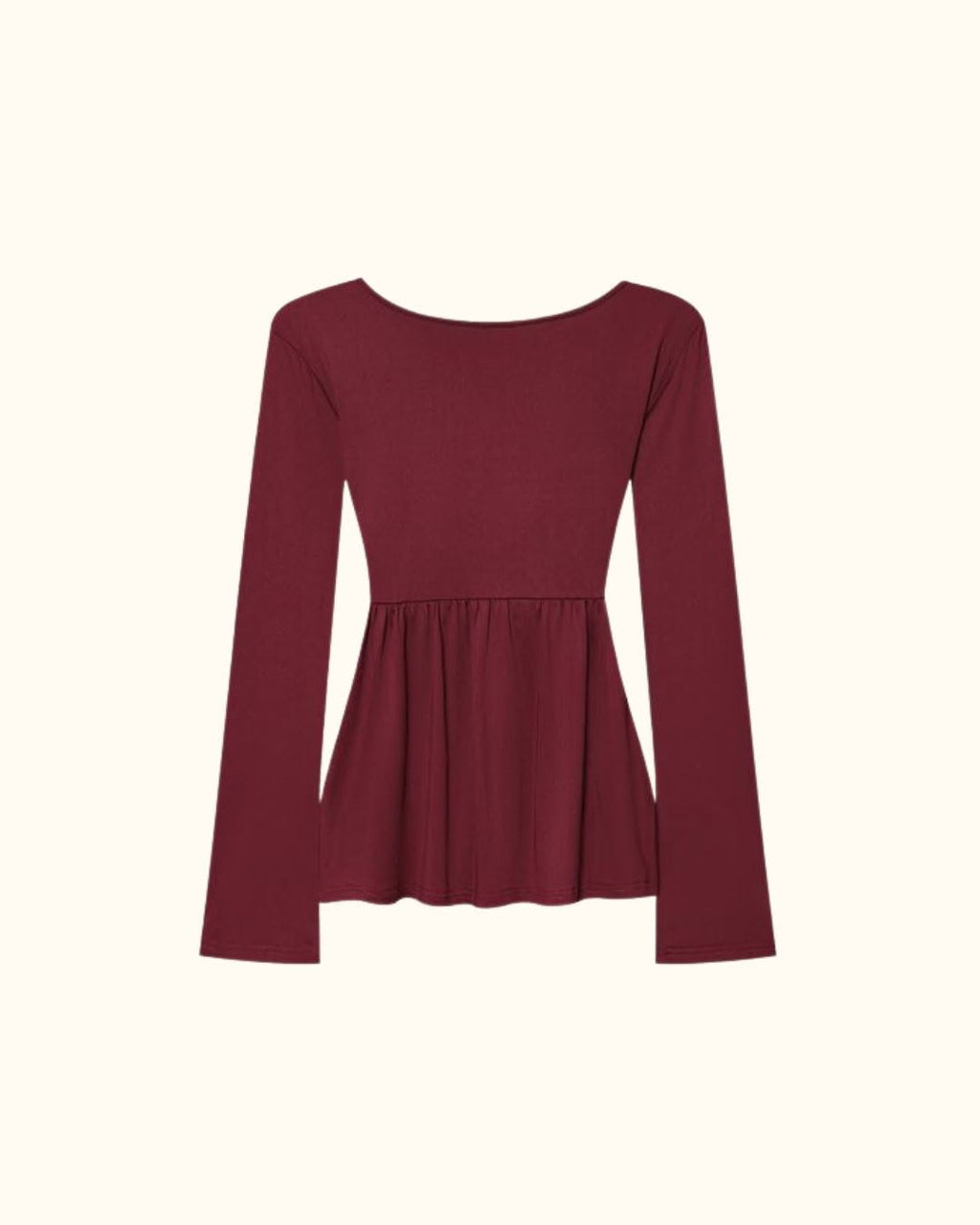 Ruched Long Sleeve Top – Square Neck Peplum Blouse