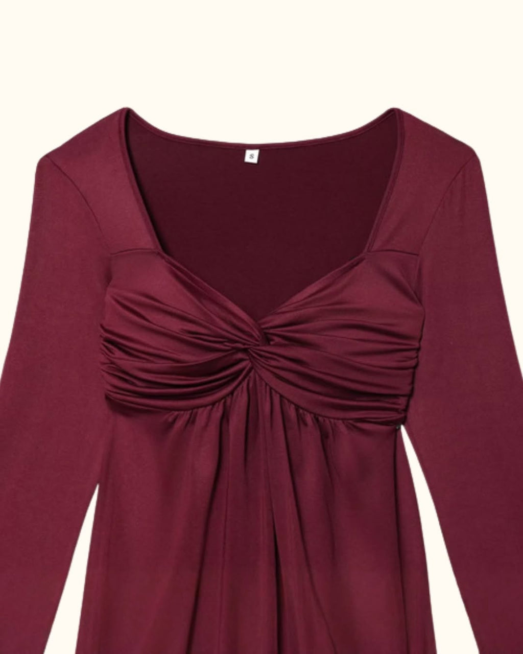 Ruched Long Sleeve Top – Square Neck Peplum Blouse