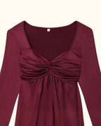 Ruched Long Sleeve Top – Square Neck Peplum Blouse