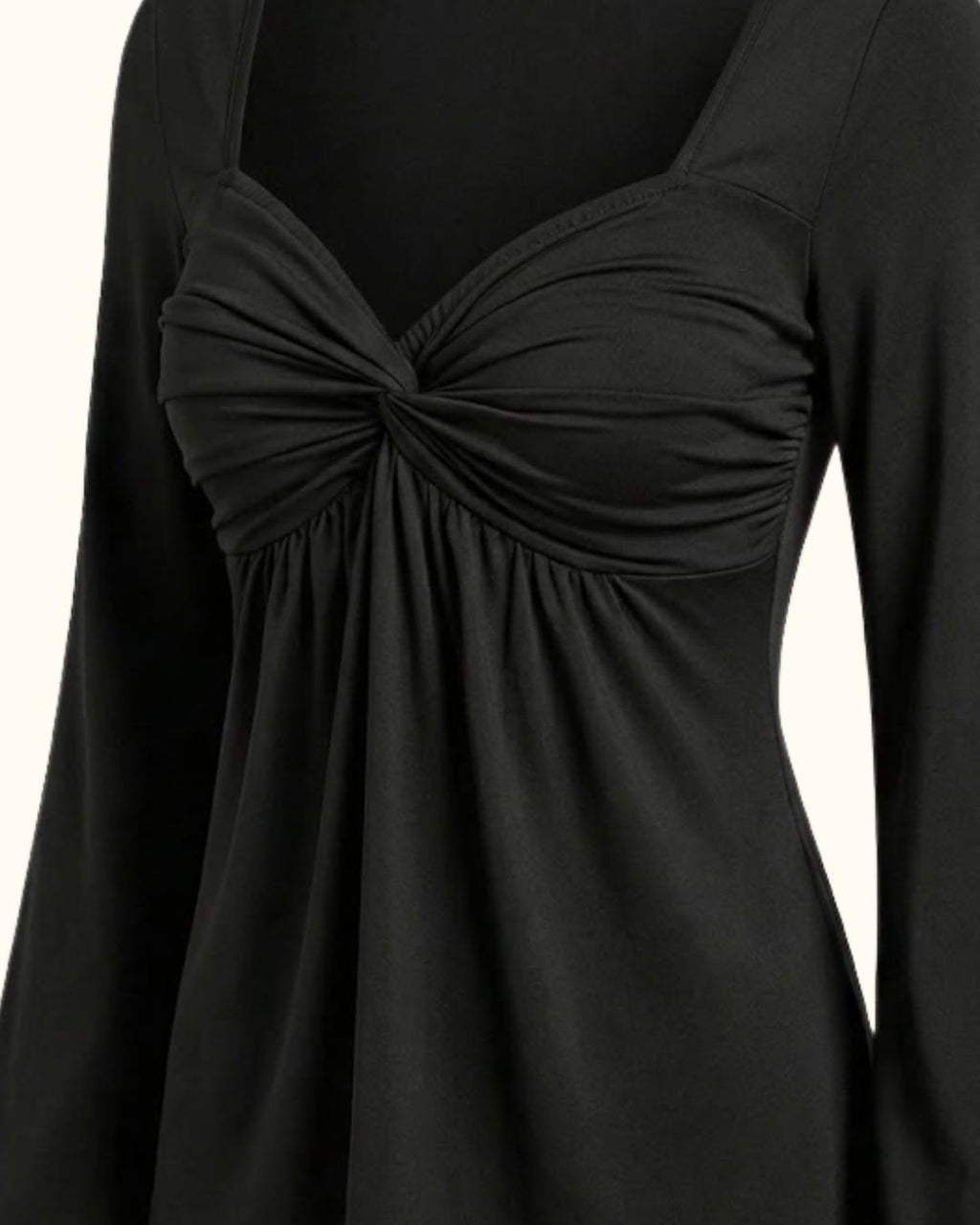Ruched Long Sleeve Top – Square Neck Peplum Blouse