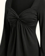 Ruched Long Sleeve Top – Square Neck Peplum Blouse