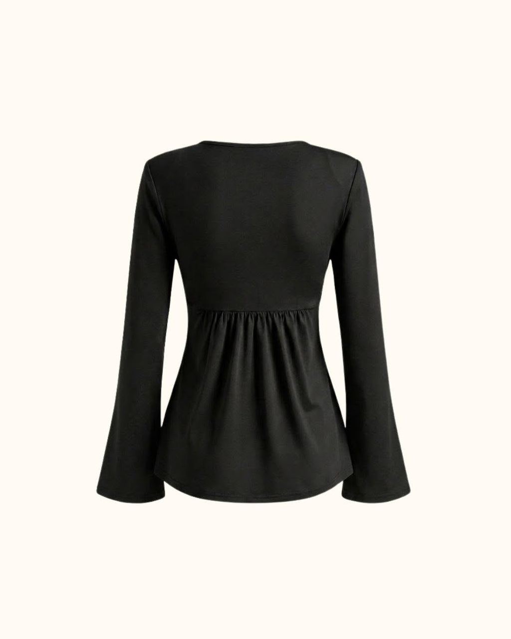 Ruched Long Sleeve Top – Square Neck Peplum Blouse