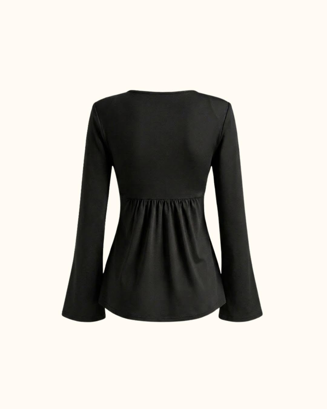 Ruched Long Sleeve Top – Square Neck Peplum Blouse