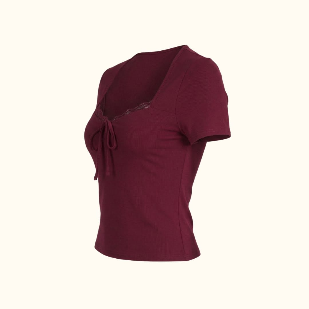 Burgundy square neck top for smart casual styling
