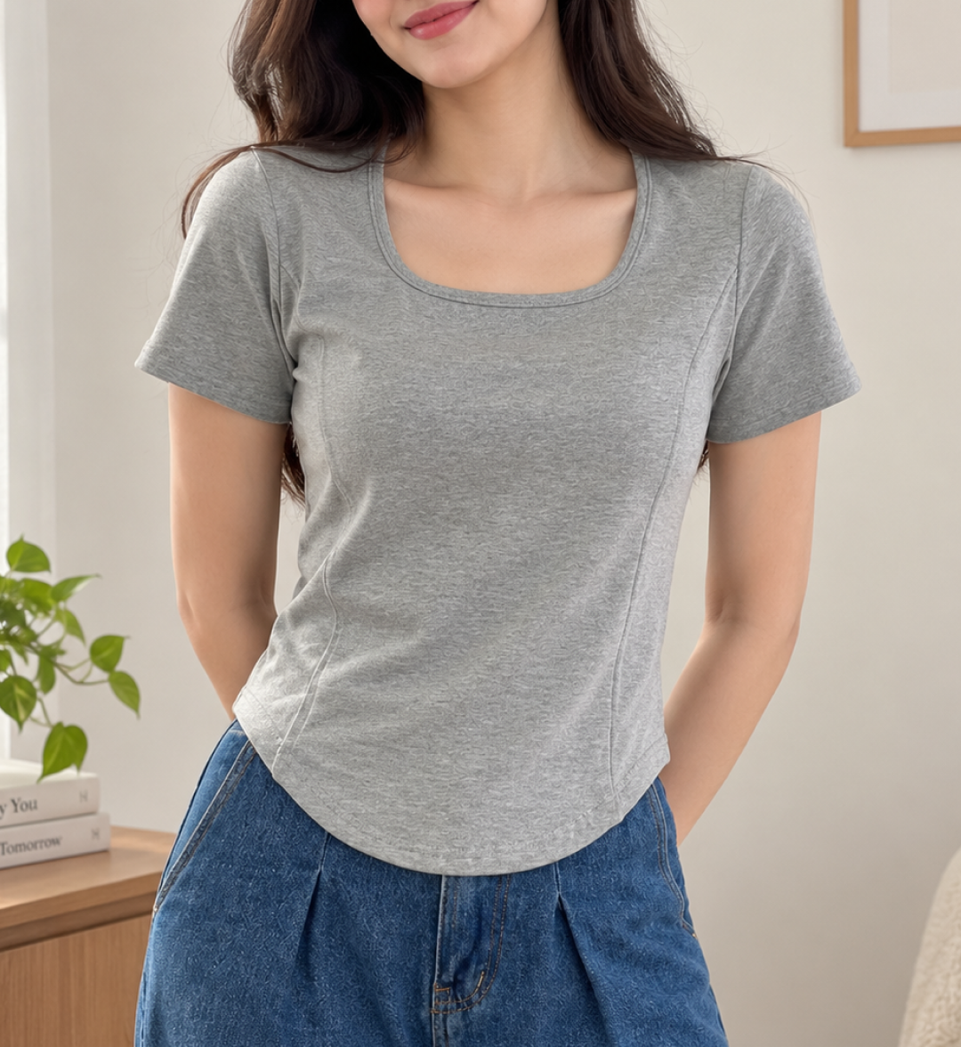 Fitted Square Neck T-Shirt for Women – Short Sleeve Crop Top
