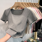 Fitted Square Neck T-Shirt for Women – Short Sleeve Crop Top