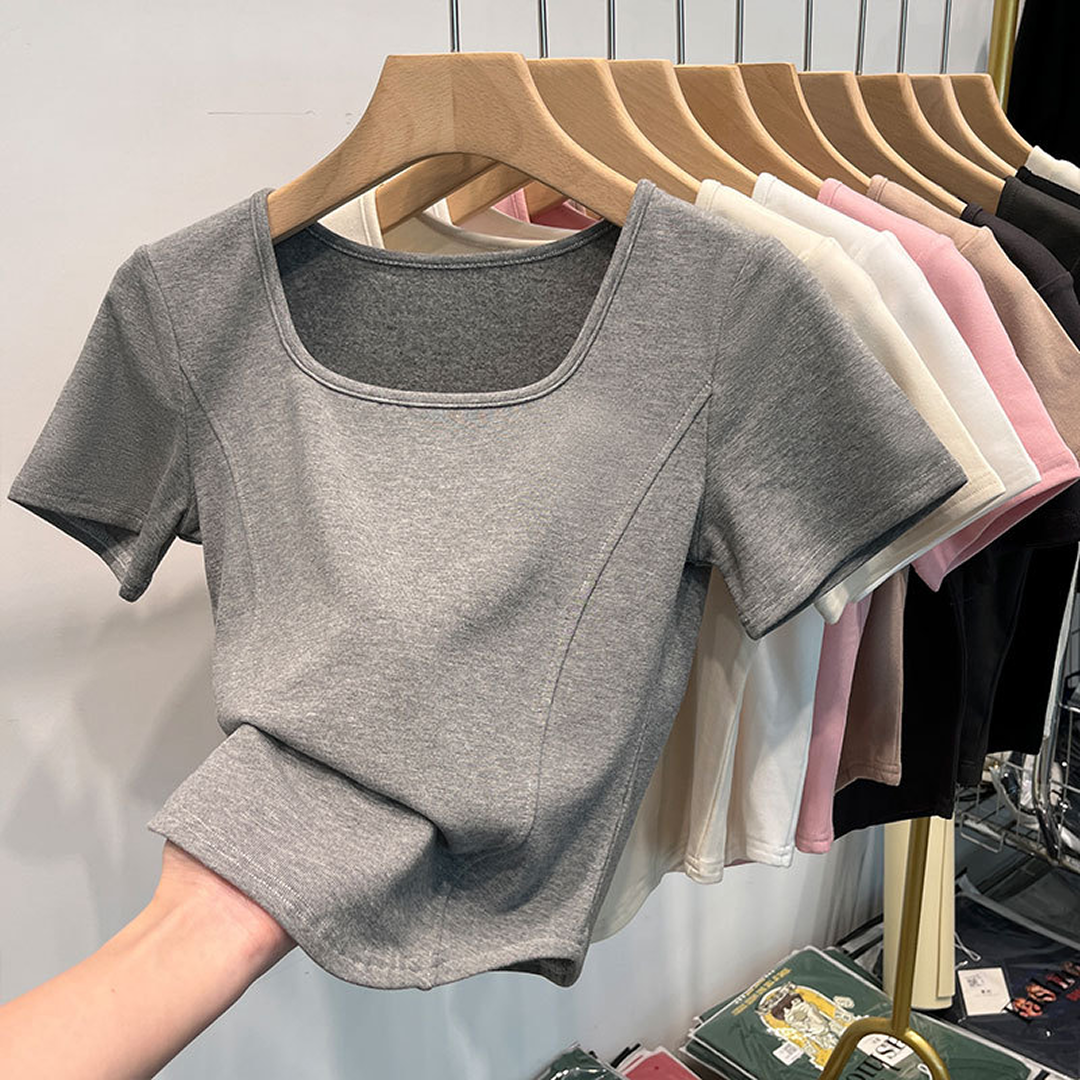 Fitted Square Neck T-Shirt for Women – Short Sleeve Crop Top