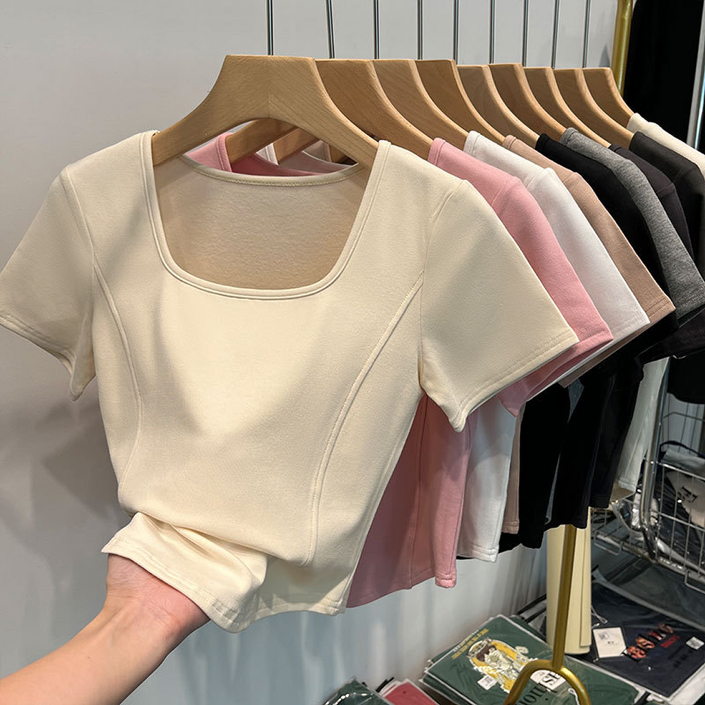 Fitted Square Neck T-Shirt for Women – Short Sleeve Crop Top