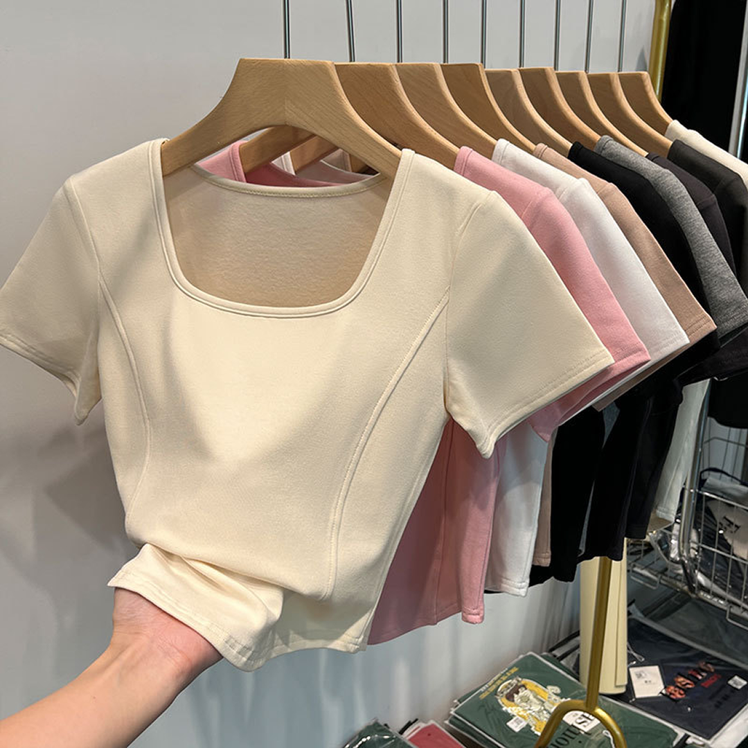 Fitted Square Neck T-Shirt for Women – Short Sleeve Crop Top