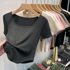 Fitted Square Neck T-Shirt for Women – Short Sleeve Crop Top