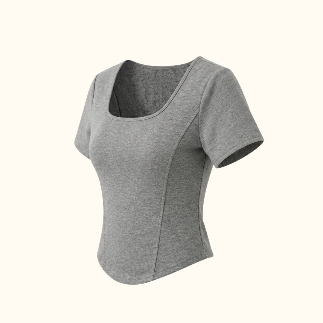 Fitted Square Neck T-Shirt for Women – Short Sleeve Crop Top