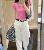 Pink fitted crop top for casual styling