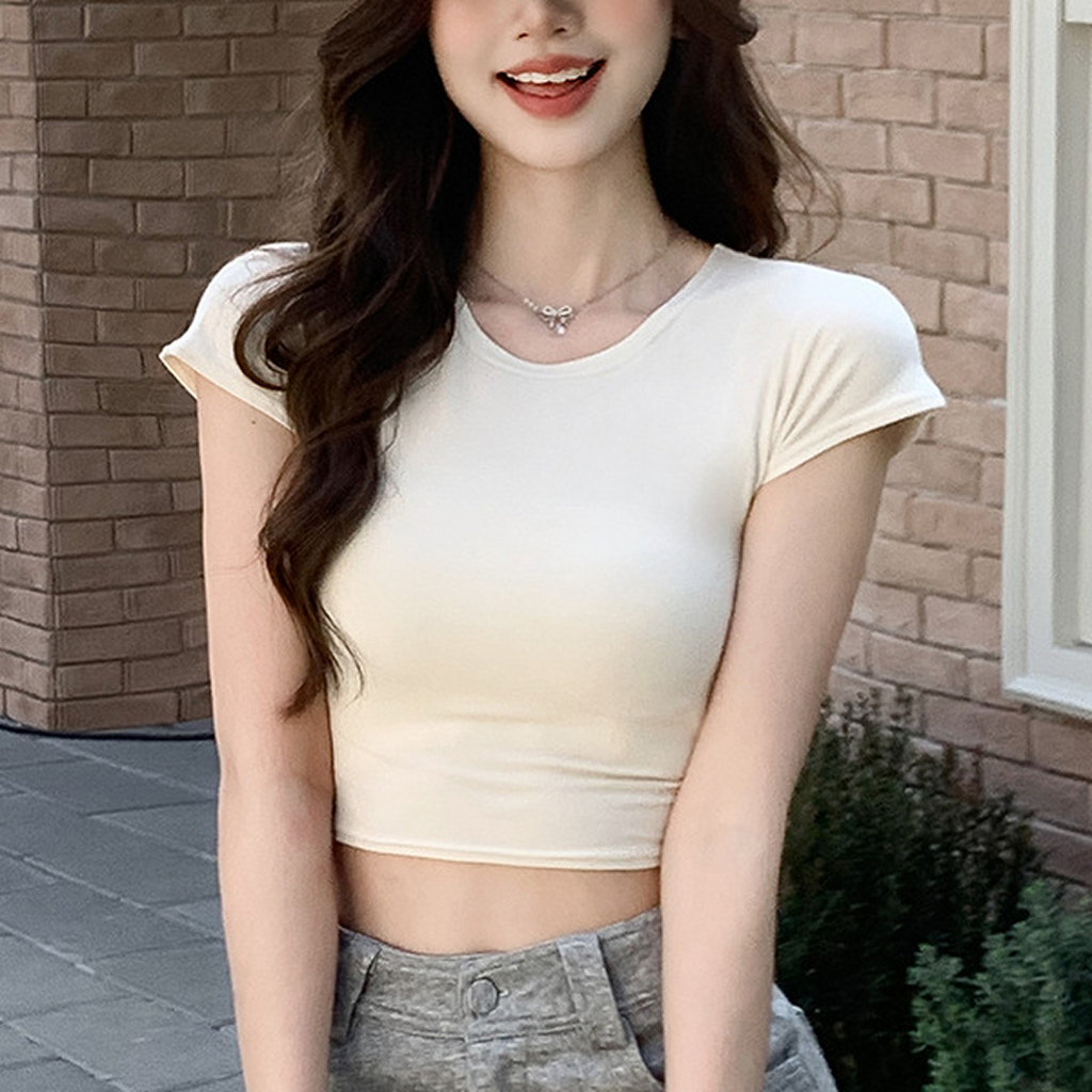 Fitted Baby Tee Crop Top – Short Sleeve Basic Top for Women