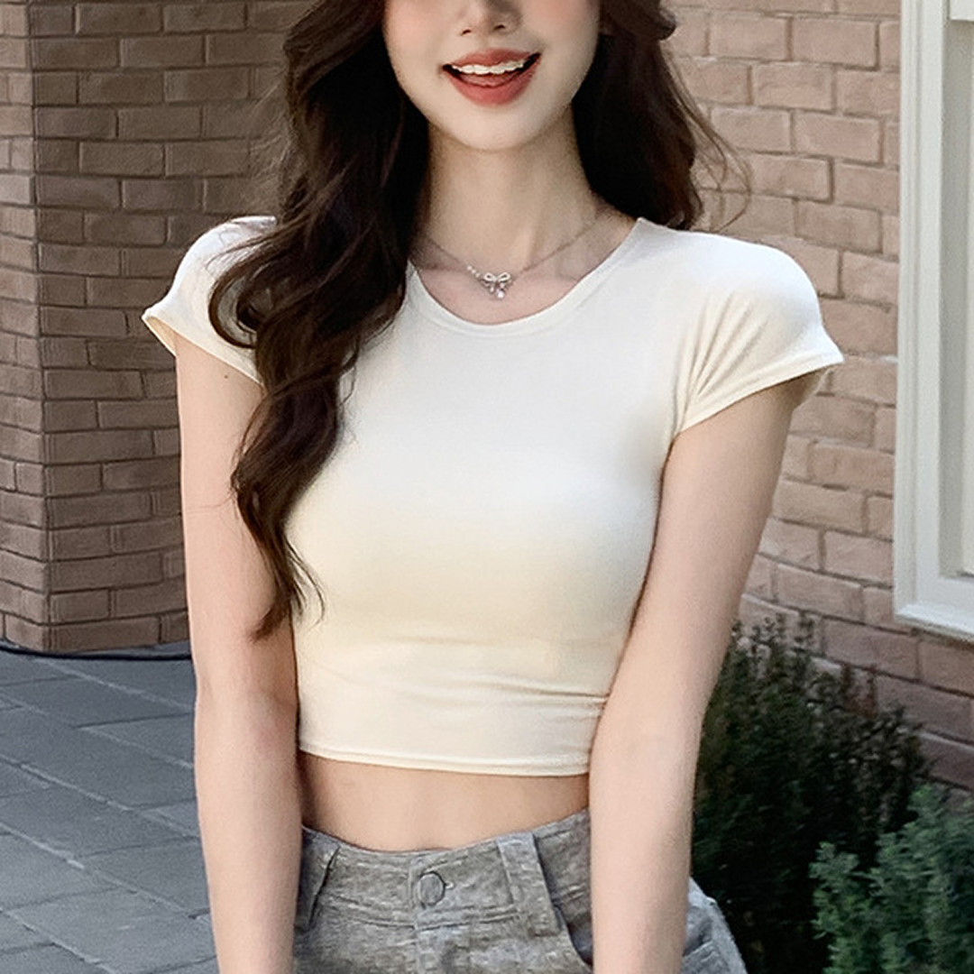 Fitted Baby Tee Crop Top – Short Sleeve Basic Top for Women