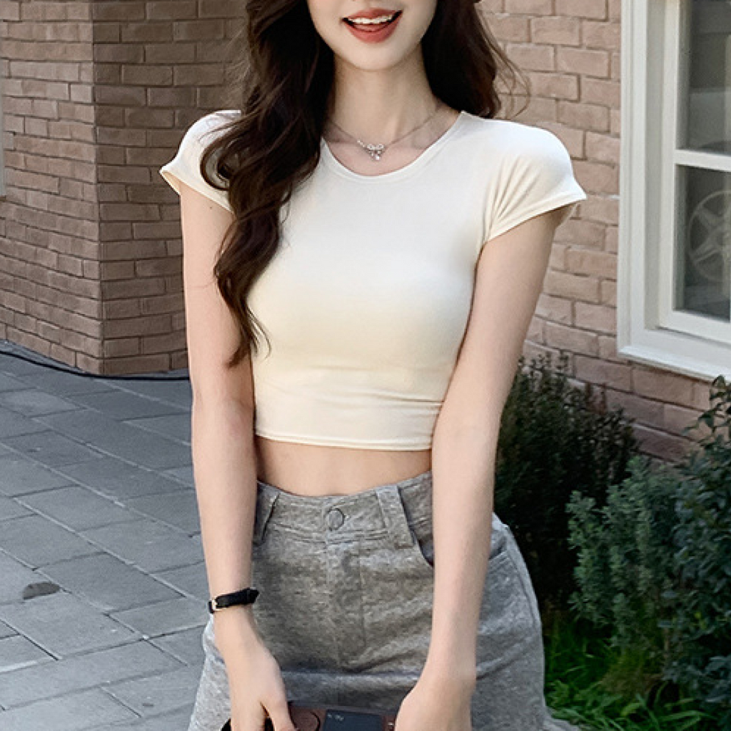 Fitted Baby Tee Crop Top – Short Sleeve Basic Top for Women